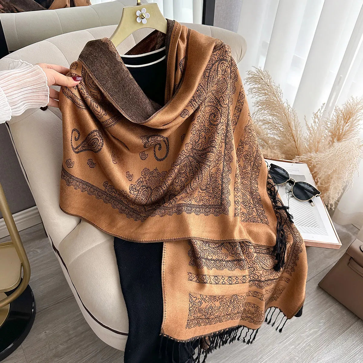 Fringed Paisley Shawl Scarf
