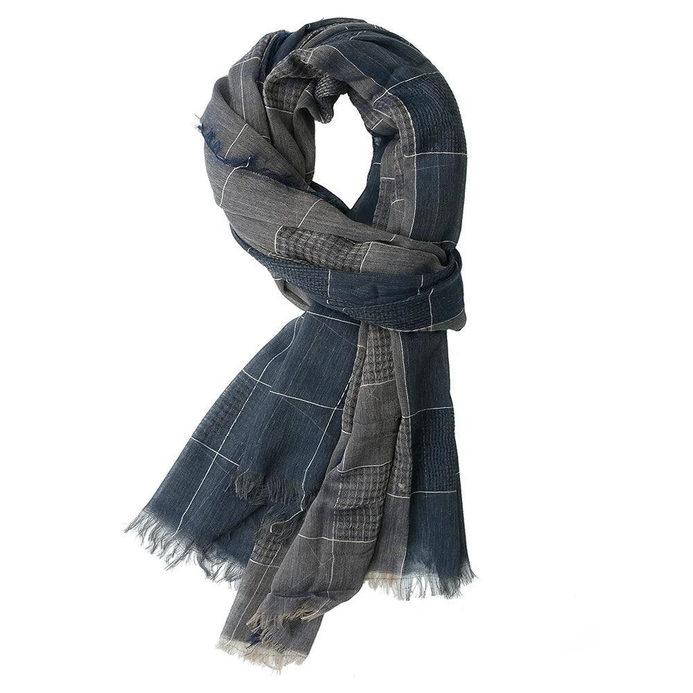 Men's Cotton Linen Tasseled Patchwork Scarf