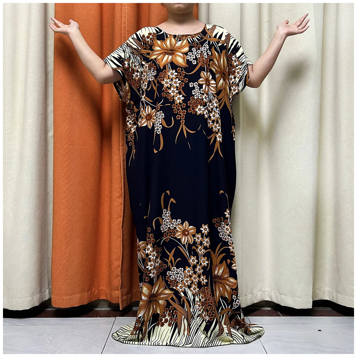 African Floral Fashion Dress With Matching Scarf