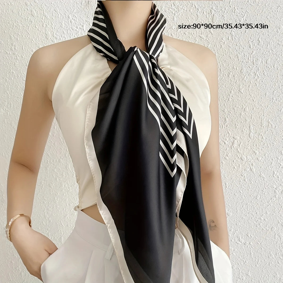 Black/White Elegant Striped Square Scarf