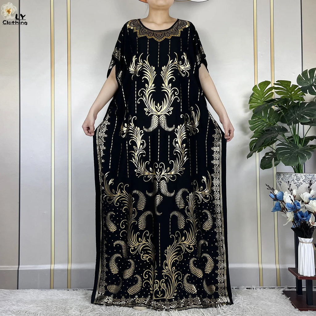 Casual Short Sleeve Soft Cotton Maxi Dress With Scarf