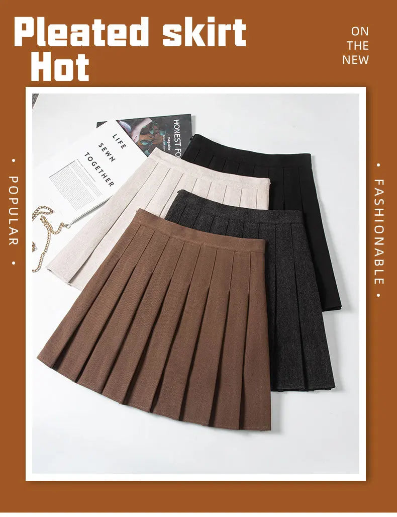 Zippered Pleated Woolen Mini Skirt