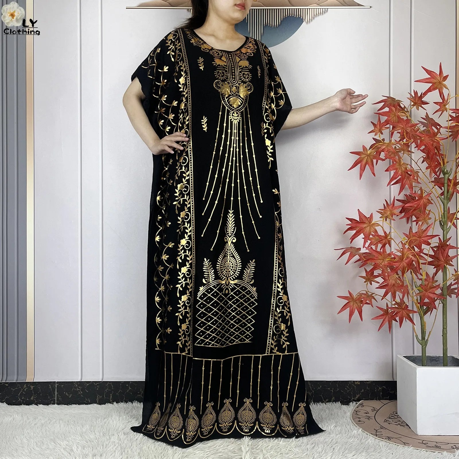 Casual Short Sleeve Soft Cotton Maxi Dress With Scarf