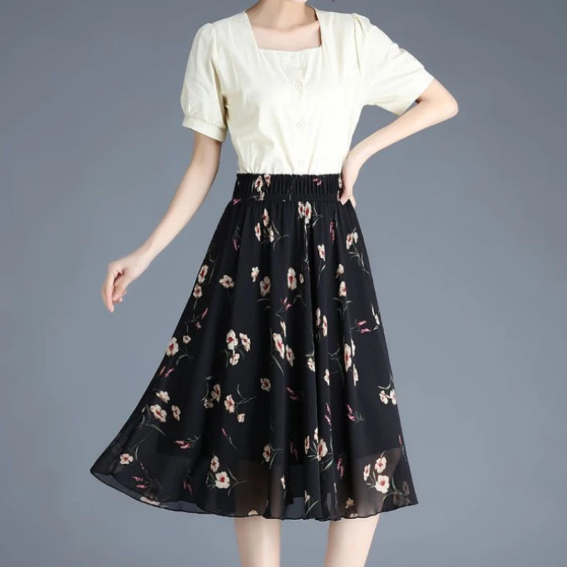Floral Chiffon Midi Skirt