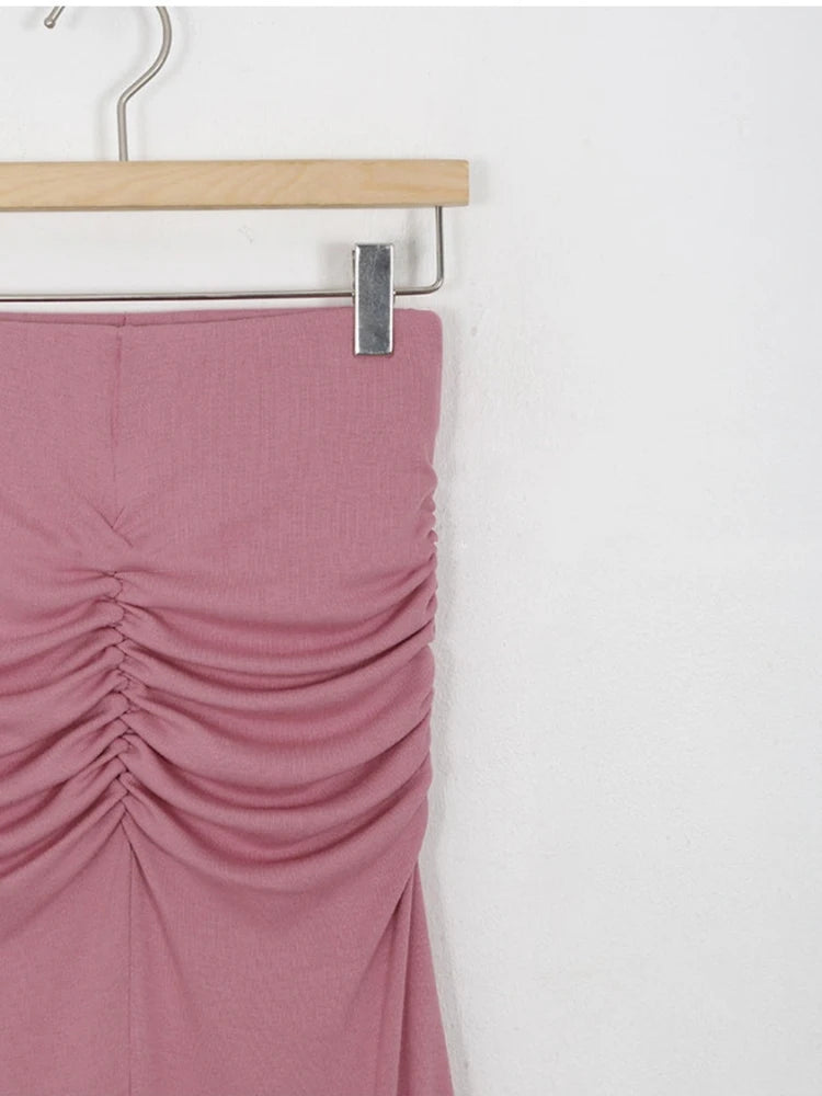 Shirred Satin High Waist Ankle Length Skirt