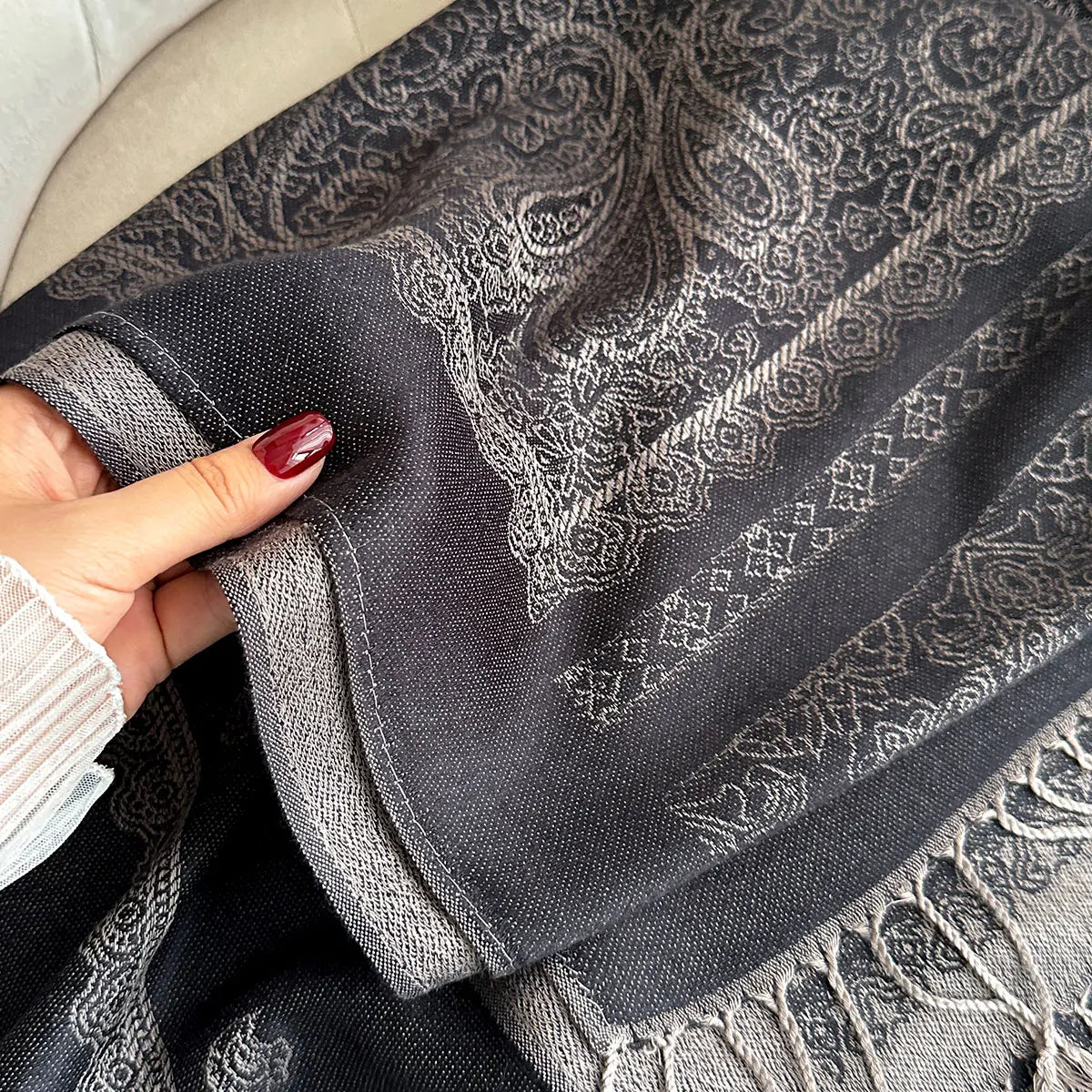 Fringed Paisley Shawl Scarf