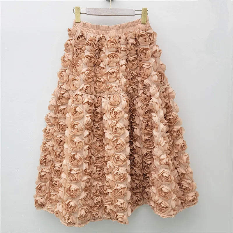 Three Dimensional Rose Long Skirt
