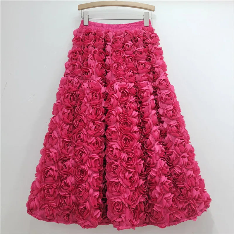 Three Dimensional Rose Long Skirt