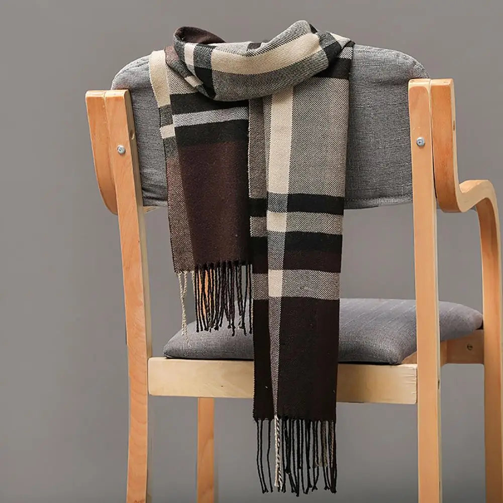Fringed Plaid Tasseled Cashmere Scarf