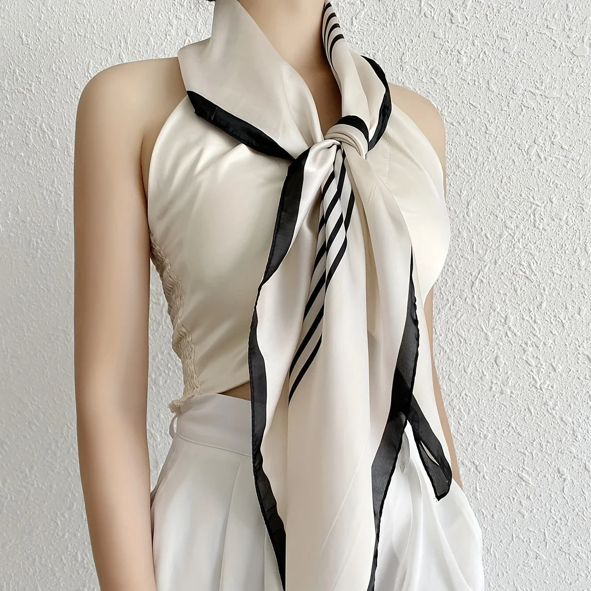 Black/White Elegant Striped Square Scarf