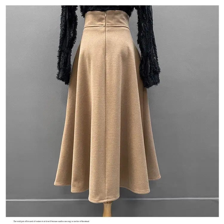 Woolen Pleated High-Waist Skirt