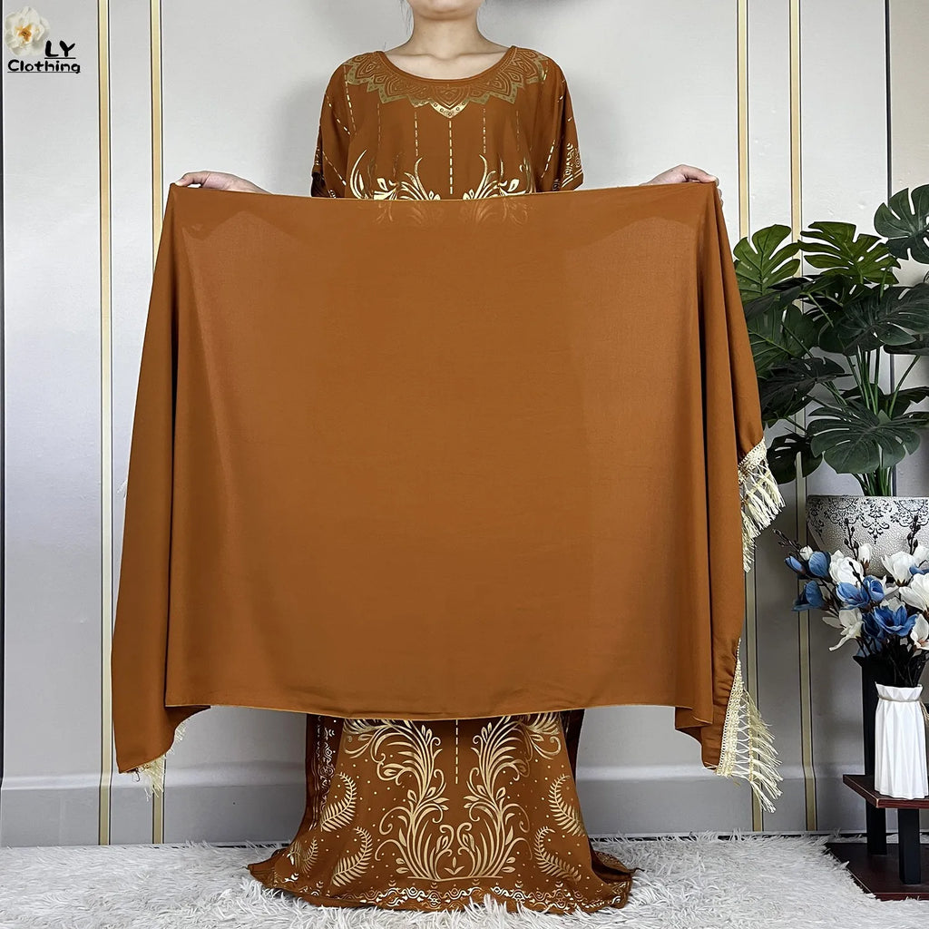 Casual Short Sleeve Soft Cotton Maxi Dress With Scarf