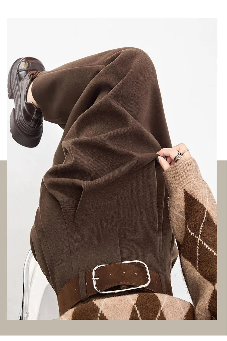 Woolen Mid-Length Pleated Skirt With Belt