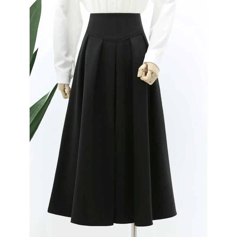 Woolen Pleated High-Waist Skirt