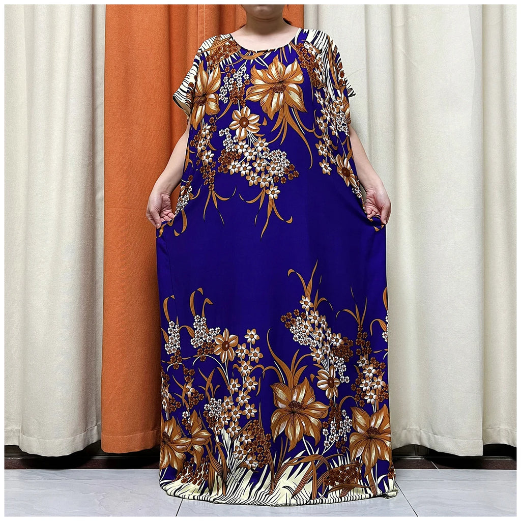 African Floral Fashion Dress With Matching Scarf