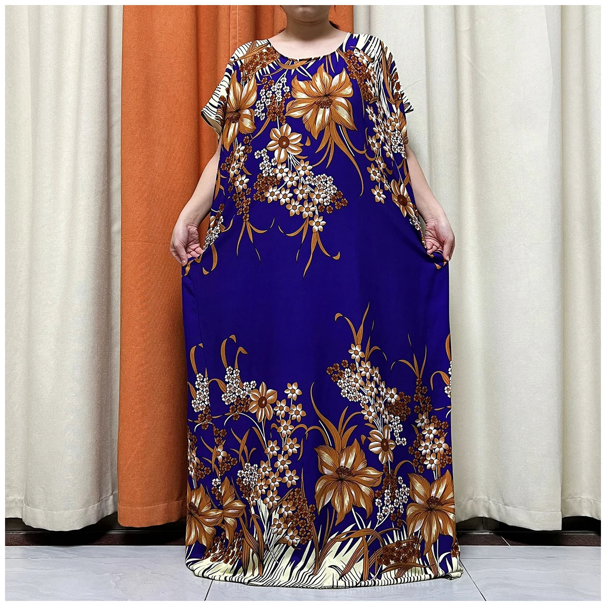African Floral Fashion Dress With Matching Scarf