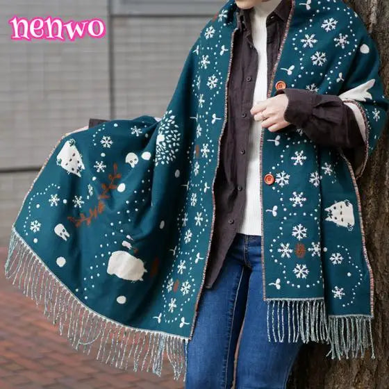 Nenwo Versatile Thick Double-sided Cartoon Scarf/Shawl