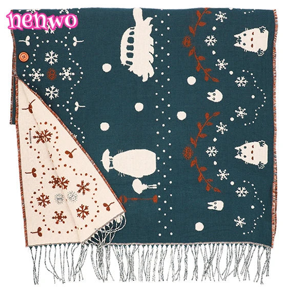 Nenwo Versatile Thick Double-sided Cartoon Scarf/Shawl