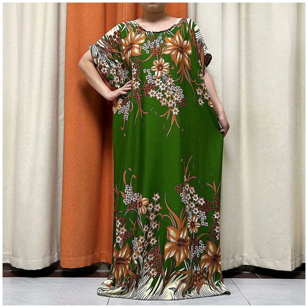 African Floral Fashion Dress With Matching Scarf