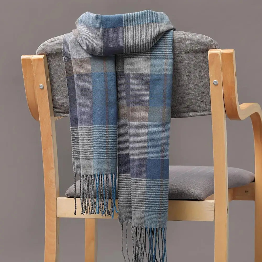 Fringed Plaid Tasseled Cashmere Scarf