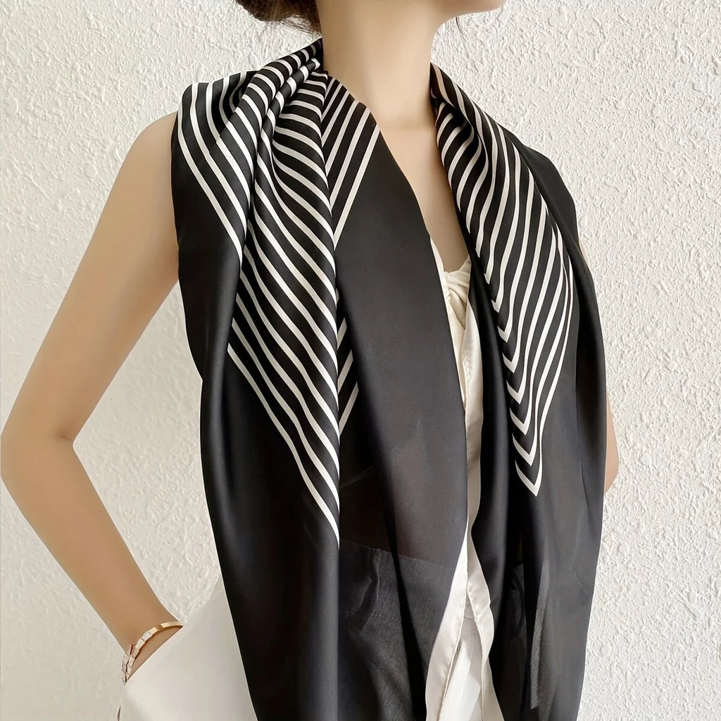 Black/White Elegant Striped Square Scarf