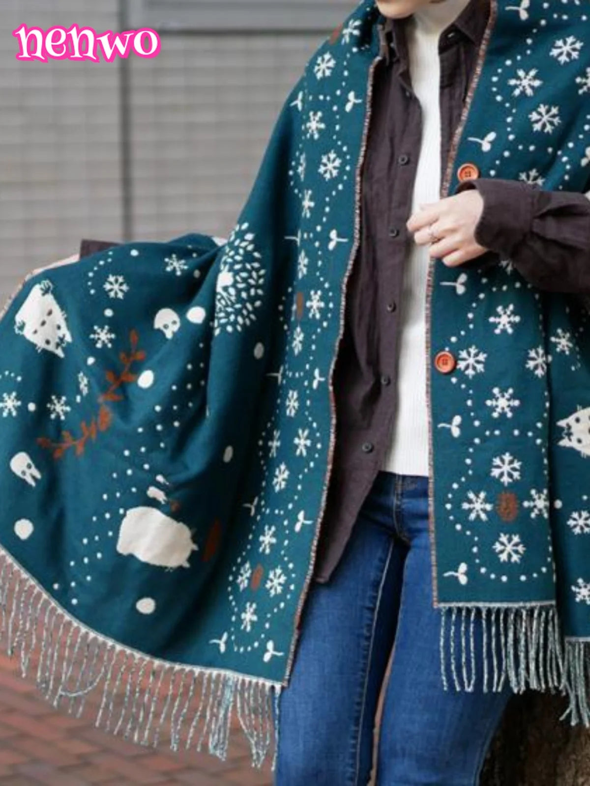 Nenwo Versatile Thick Double-sided Cartoon Scarf/Shawl