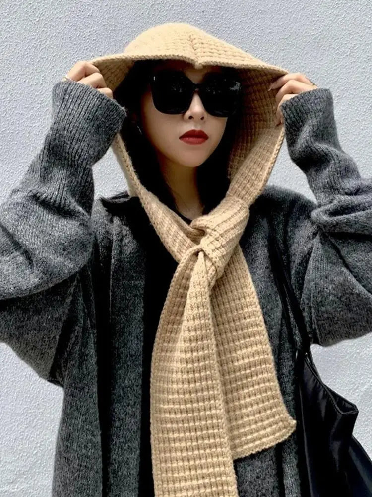 Casual Knit Hooded Scarf