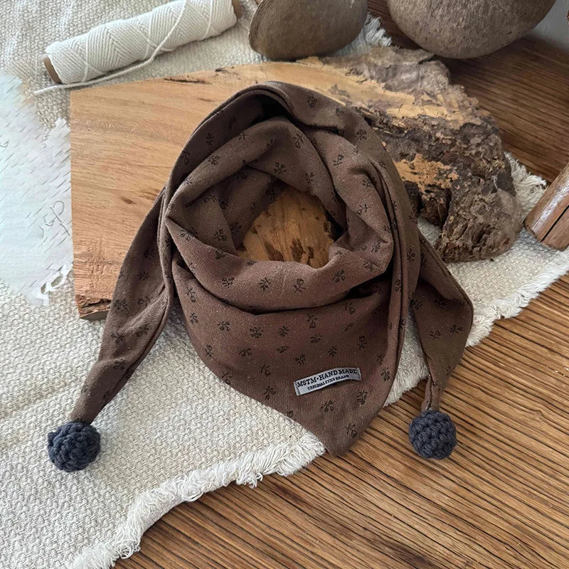 Winter Warm Windproof Triangle Scarf with Floral Print