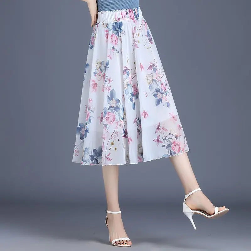 Floral Chiffon Midi Skirt
