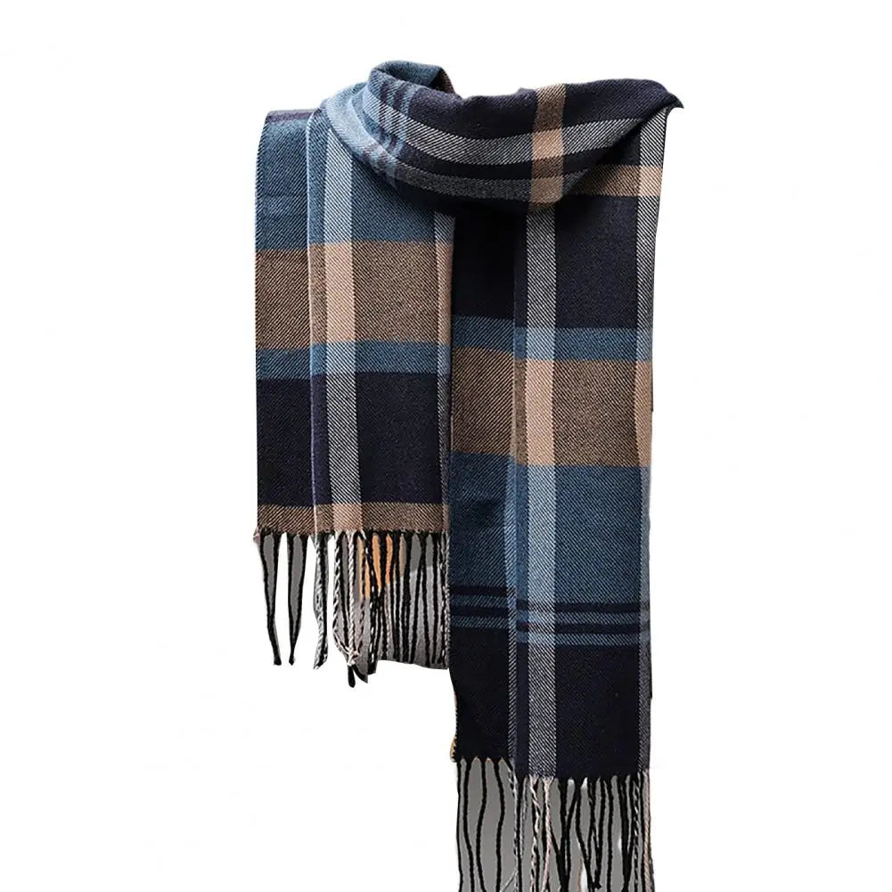 Fringed Plaid Tasseled Cashmere Scarf