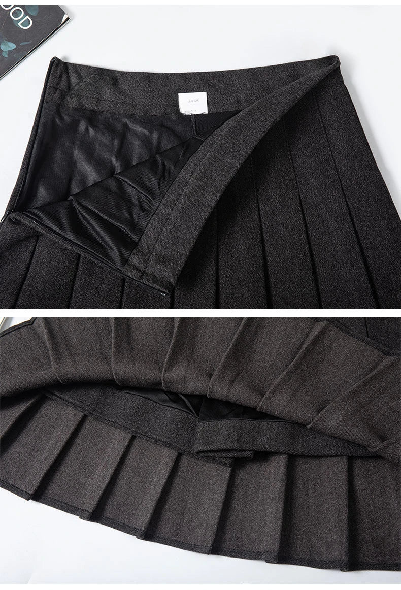 Zippered Pleated Woolen Mini Skirt