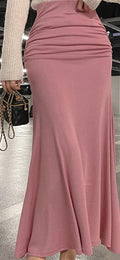 Shirred Satin High Waist Ankle Length Skirt