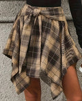 Plaid Tied Sleeves Fake Shirt Skirt