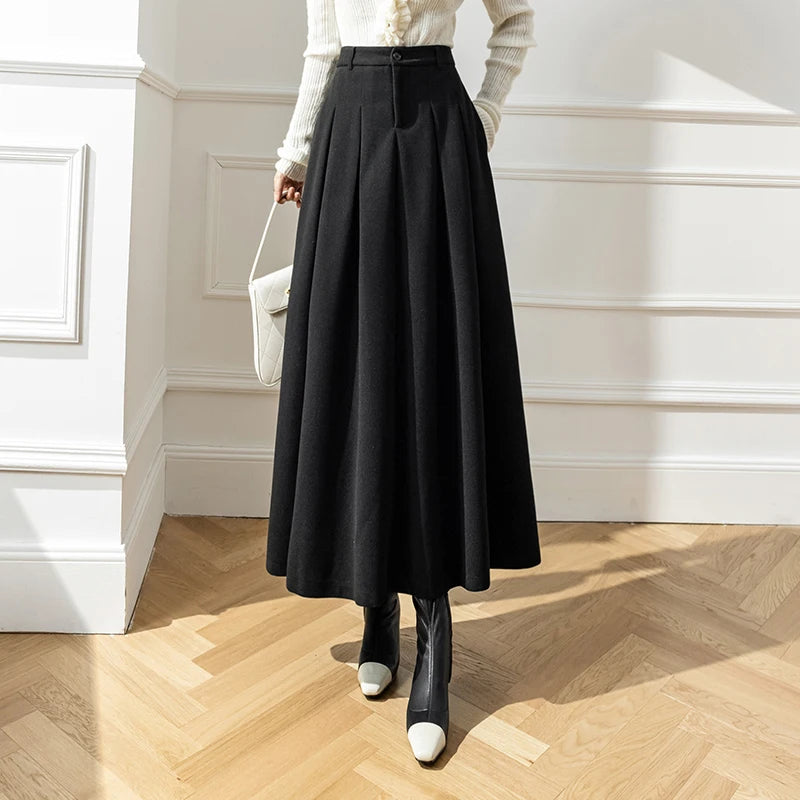 Pleated High Waist Ankle Length Pocketed Skirt
