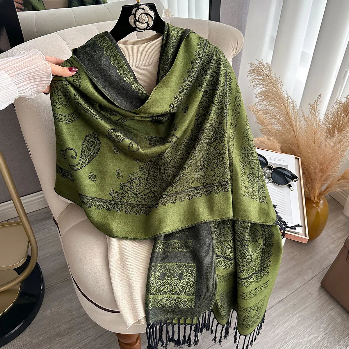 Fringed Paisley Shawl Scarf