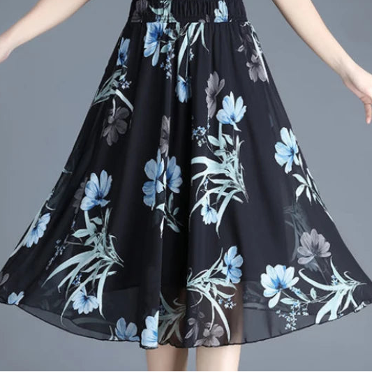 Floral Chiffon Midi Skirt