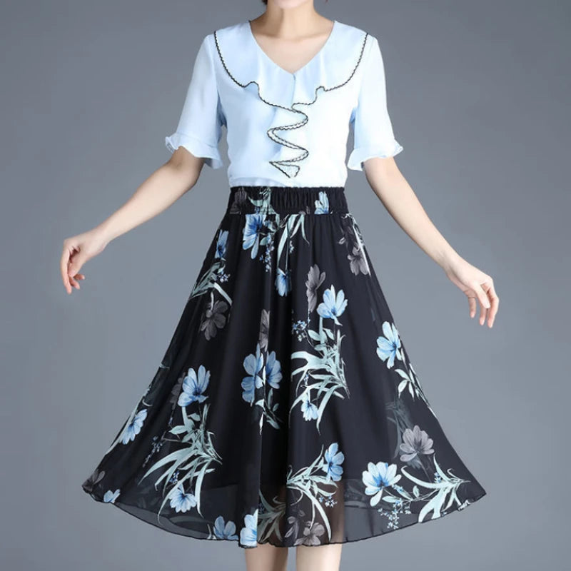 Floral Chiffon Midi Skirt