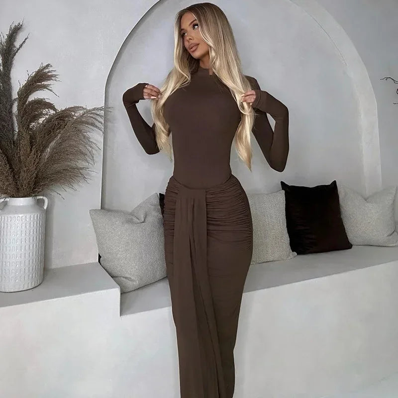 2 Piece-Set Maxi Pleated Skirt Outfit