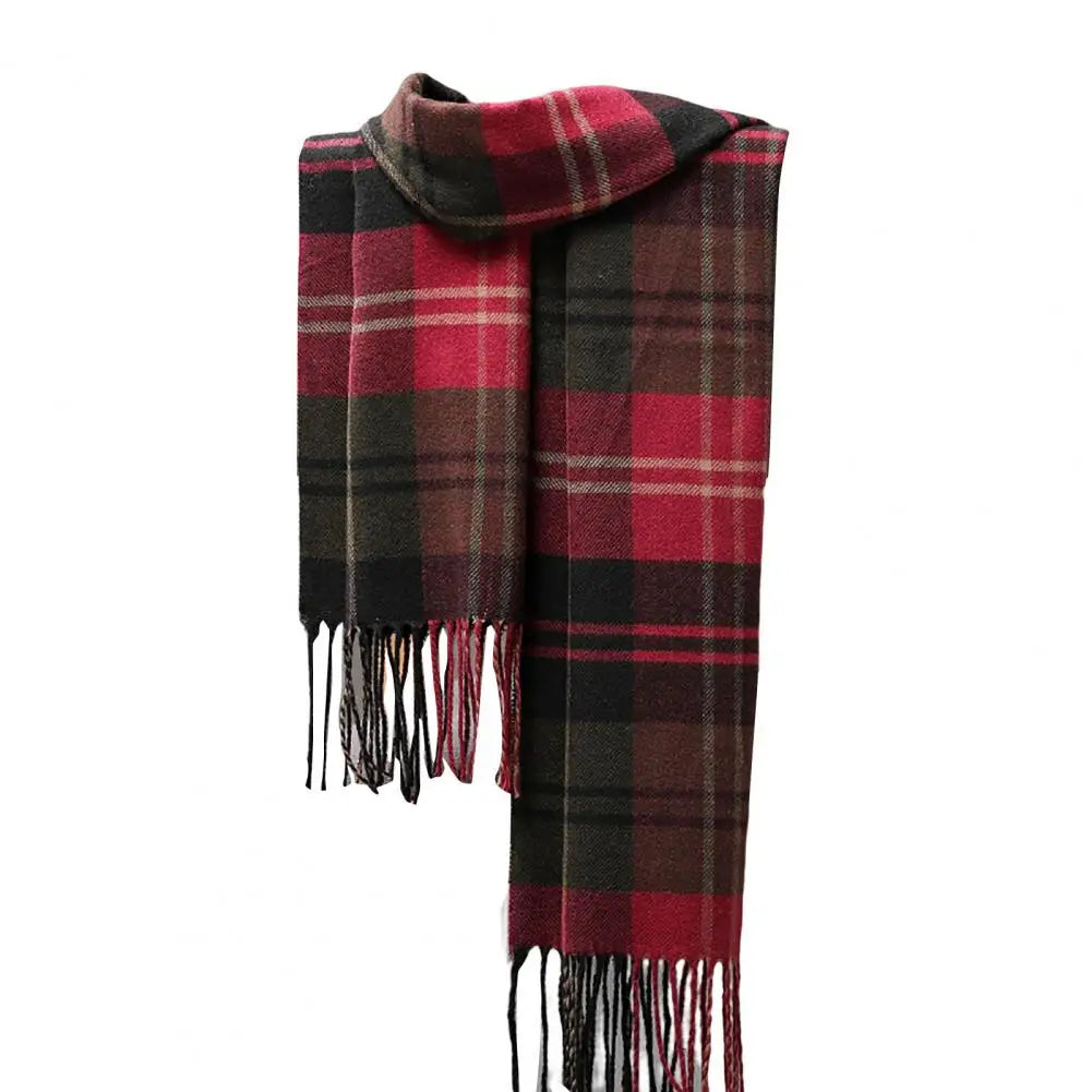 Fringed Plaid Tasseled Cashmere Scarf