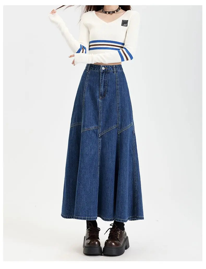 Ankle-Length High Waist Denim Jean Skirt