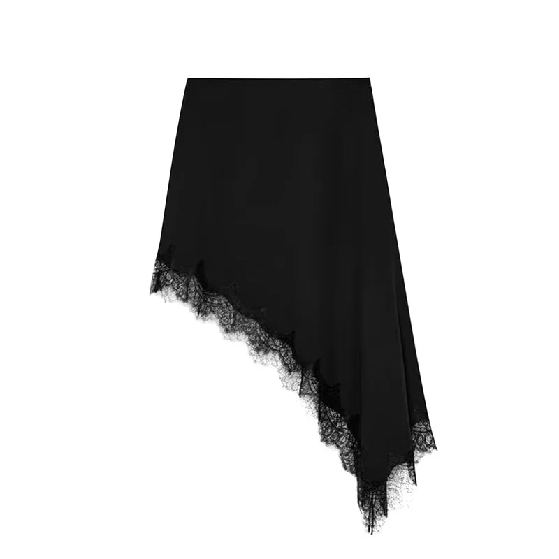 Lace Satin Asymmetric Hem Skirt