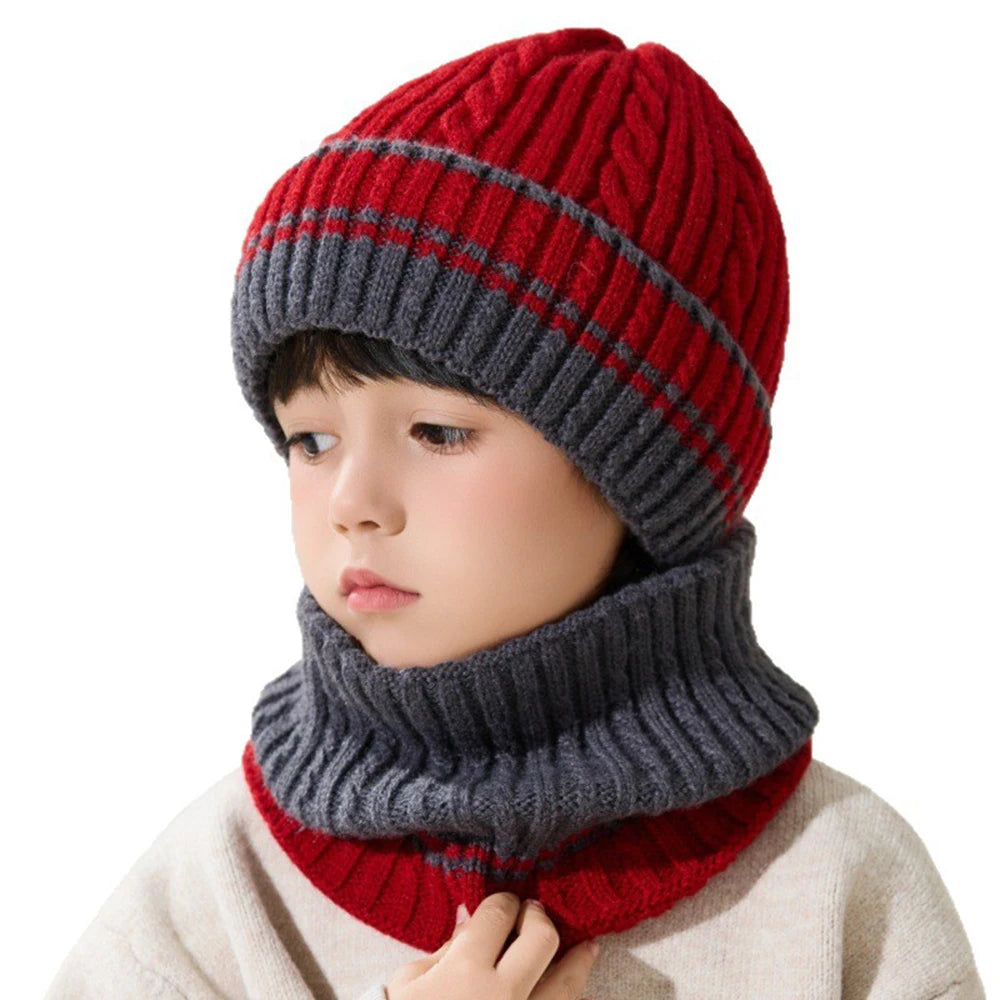 Children's Knitted Wool Hat & Scarf Set