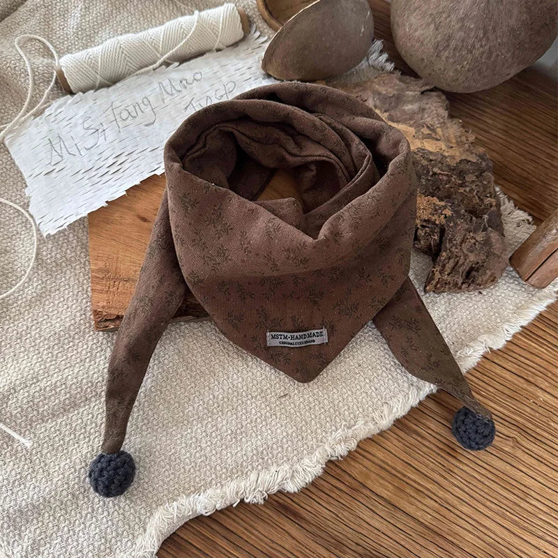 Winter Warm Windproof Triangle Scarf with Floral Print