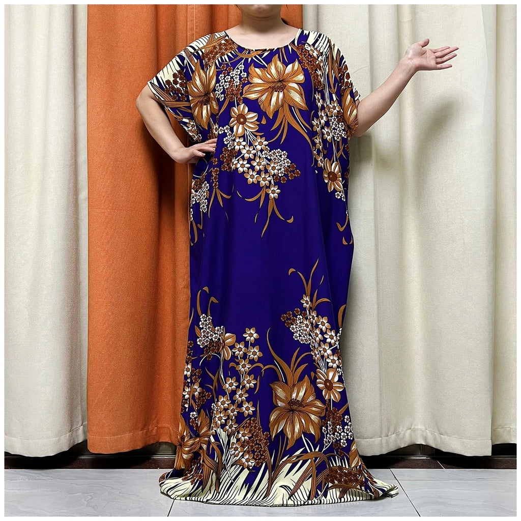 African Floral Fashion Dress With Matching Scarf
