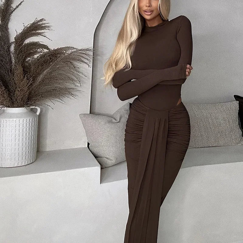 2 Piece-Set Maxi Pleated Skirt Outfit