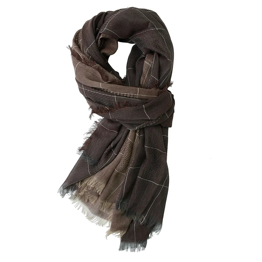 Men's Cotton Linen Tasseled Patchwork Scarf