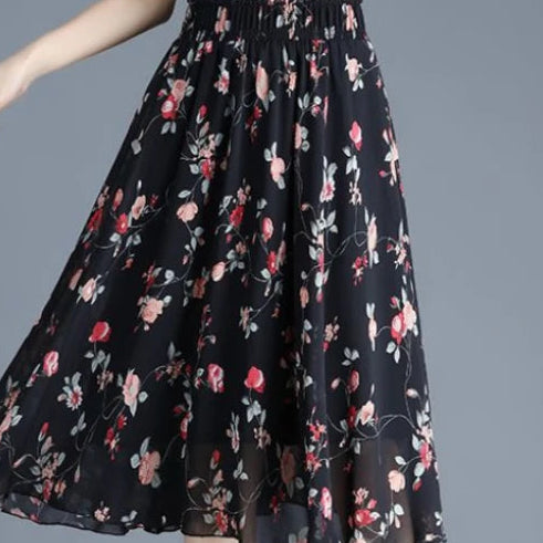 Floral Chiffon Midi Skirt