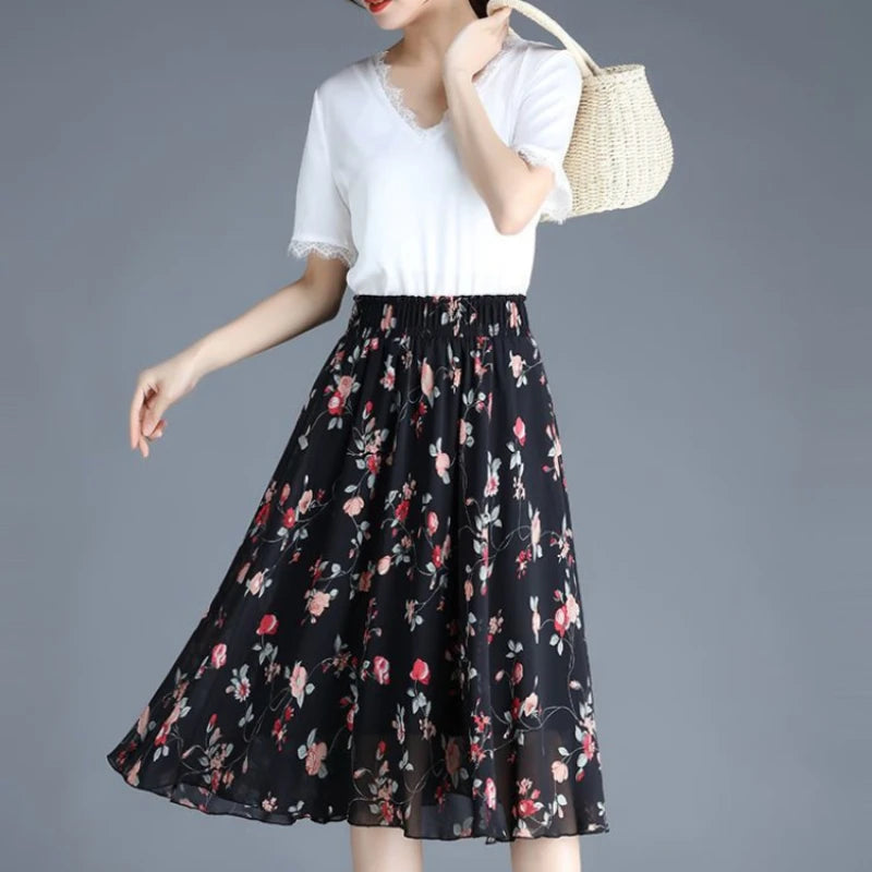 Floral Chiffon Midi Skirt