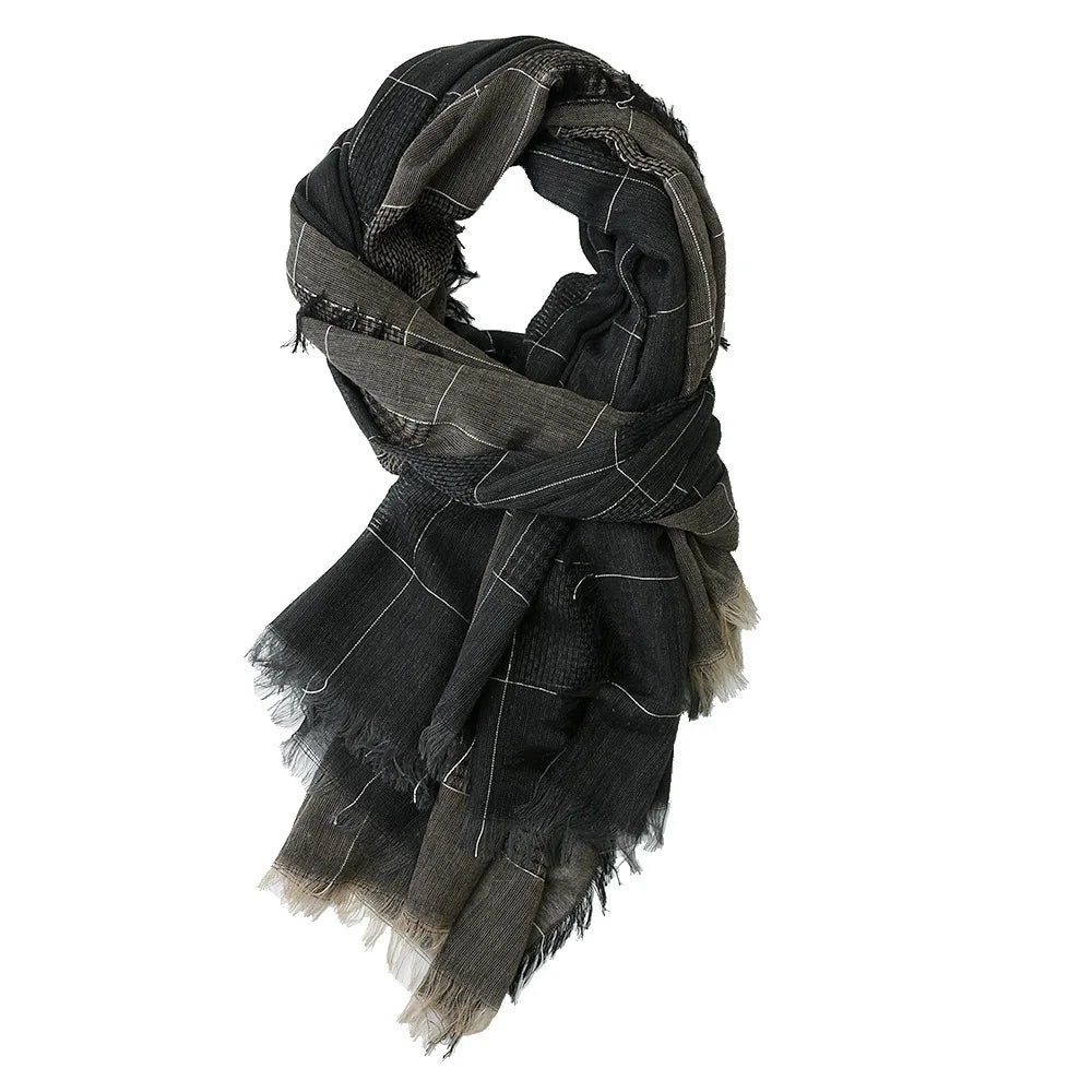 Men's Cotton Linen Tasseled Patchwork Scarf