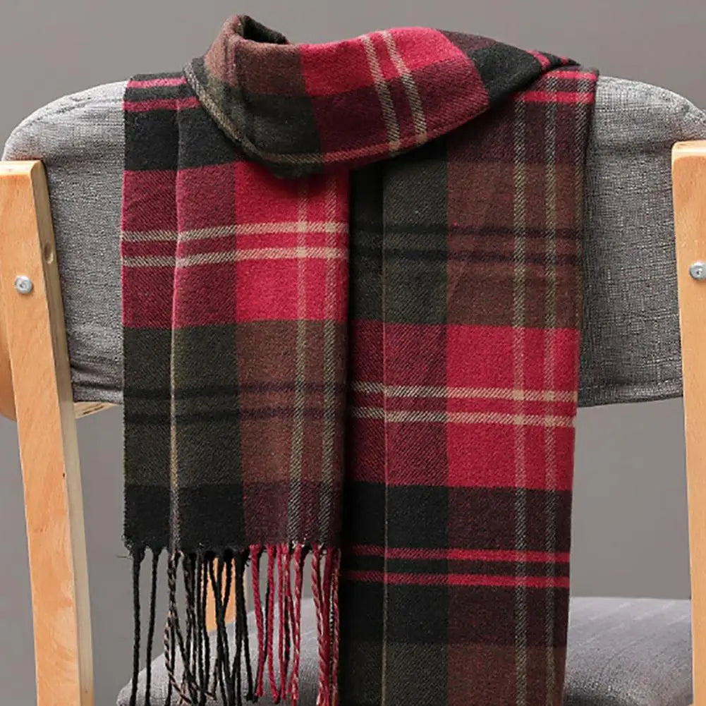 Fringed Plaid Tasseled Cashmere Scarf